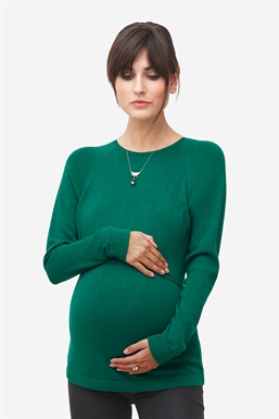 Grüner Stillpullover aus 100 % Merinowolle – Mit Babybauch